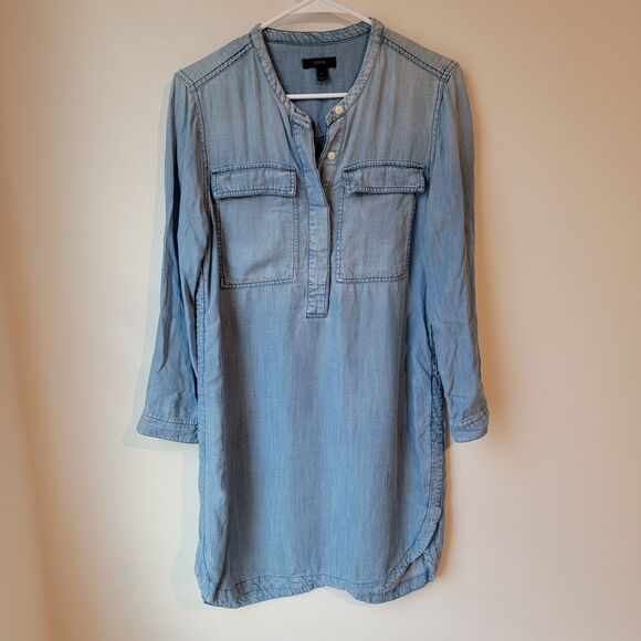 J Crew Chambray Dress Lyocell Blue Popover Ombre Shirt Dress Size Small S - Picture 1 of 6